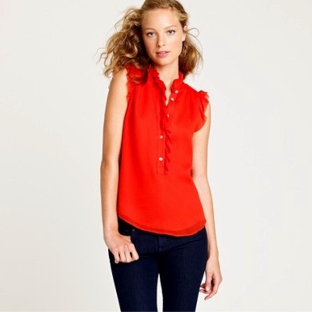 J. Crew 100% Silk Natasha Sleeveless Ruffle Blouse Size 10